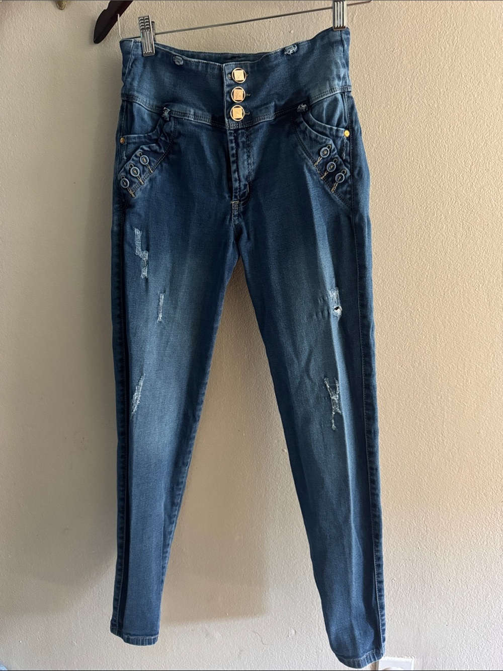High-Rise Button-Front Dark Blue Women's Jeans